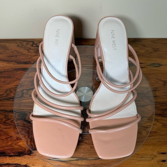 NINE WEST Strappy Open Toe Heel Sandals Platform Block Heels Size 12 - Picture 7 of 13